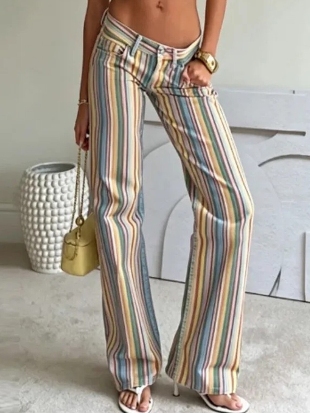 Striped Wide-Leg Women’s Jeans in Multi-Color